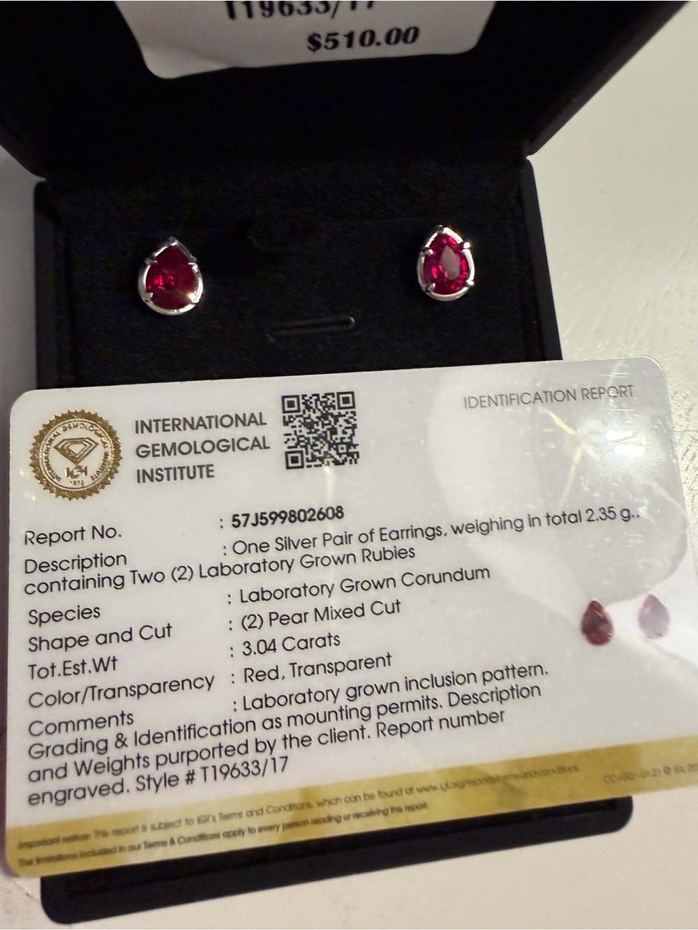 Invicta Sterling Silver Pear-Shaped Ruby 3 karat Stud Earrings - Red